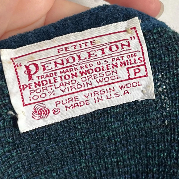 Pendleton • Navy Green Plaid Wool Blazer Sweater Cardigan Vintage - Picture 4 of 4